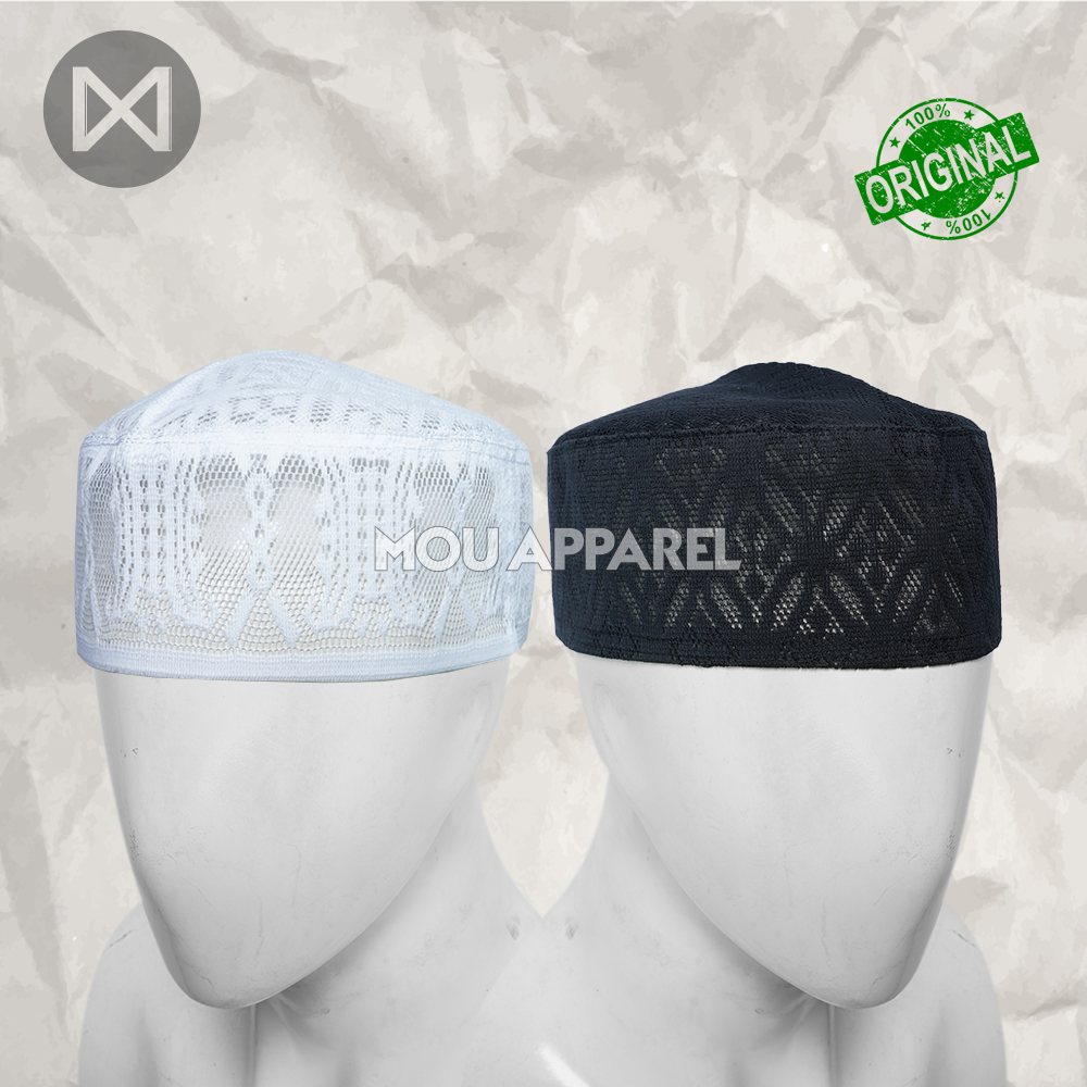 Peci Haji JARING Polos Kopiah Bulat Sholat Santri Pria Dewasa Anak Laki Hitam Putih Kopyah Pendek Mu