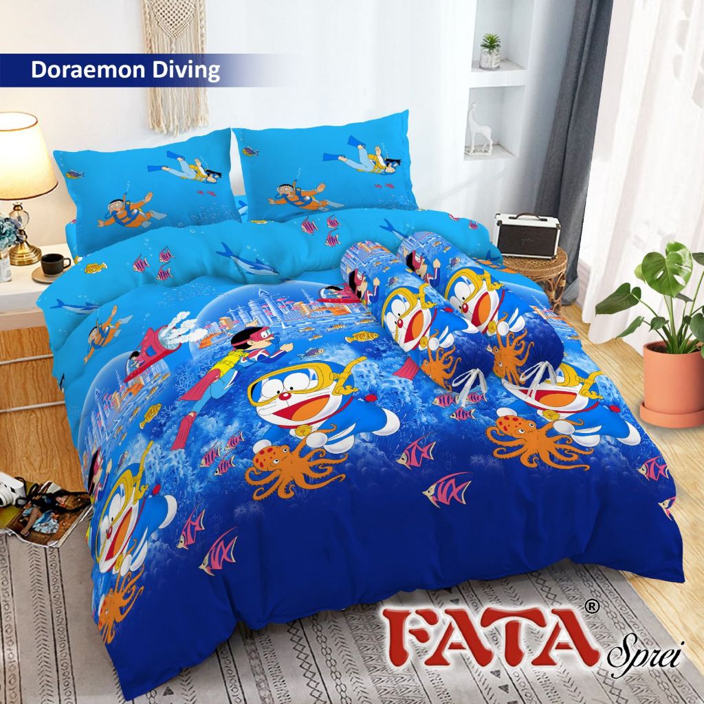 FATA Bedcover Sprei Set Doraemon Diving Size No 3 Single 120x200 Murah Hadiah Anak Laki Cowo Laut Ik