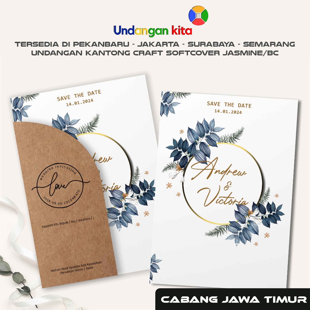 

Undangan Kita Surabaya Undangan Pernikahan Kantong Craft Jasmine Gliter Softcover Aethestic Elegan