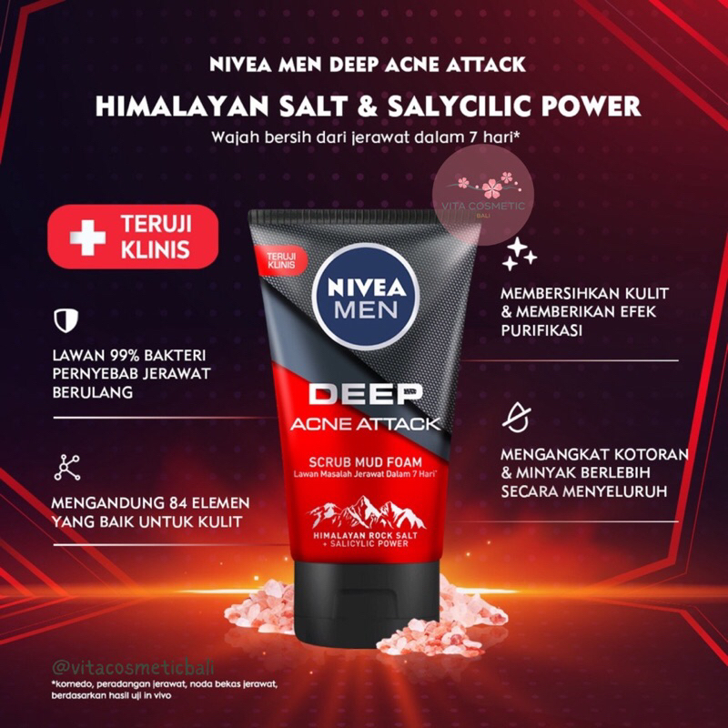 NIVEA MEN Deep Acne Attack Scrub Mud Foam 100mL Sabun Cuci Muka Facial Foam