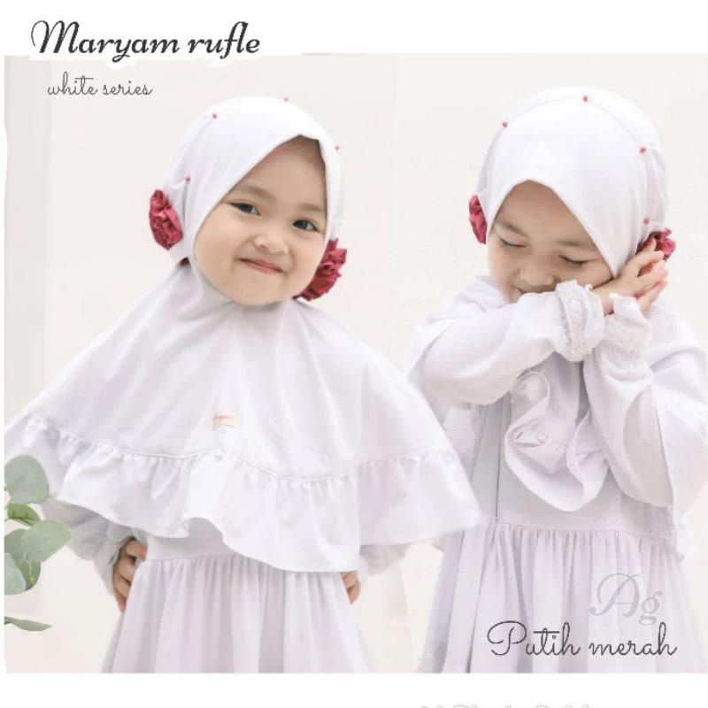 Maryam hijab anak ruffle putih/jilbab anak tk dan SD hijab Jersey premium