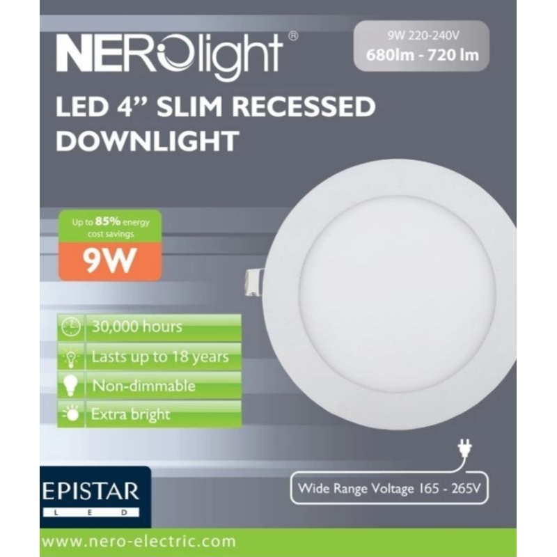 LED PANEL NEROLIGHT 9 WATT 9W 4 INCHI 4" LAMPU DOWNLIGHT SLIM RECESSED