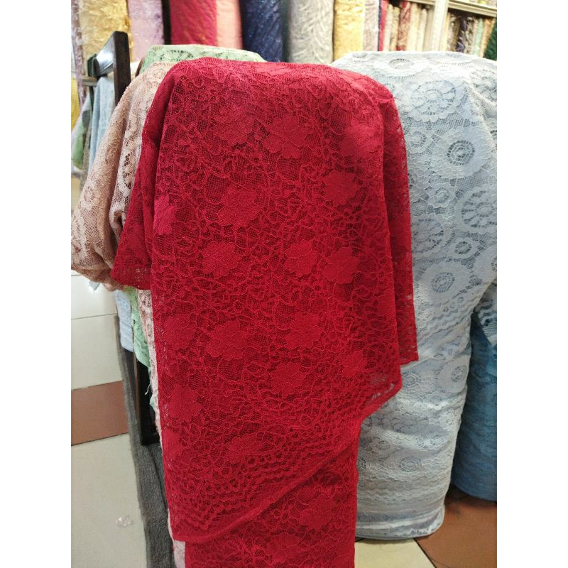 Kain/Bahan brokat coneli//Kain brokat lace cord warna merah//Bahan brokat motif warna merah cabe
