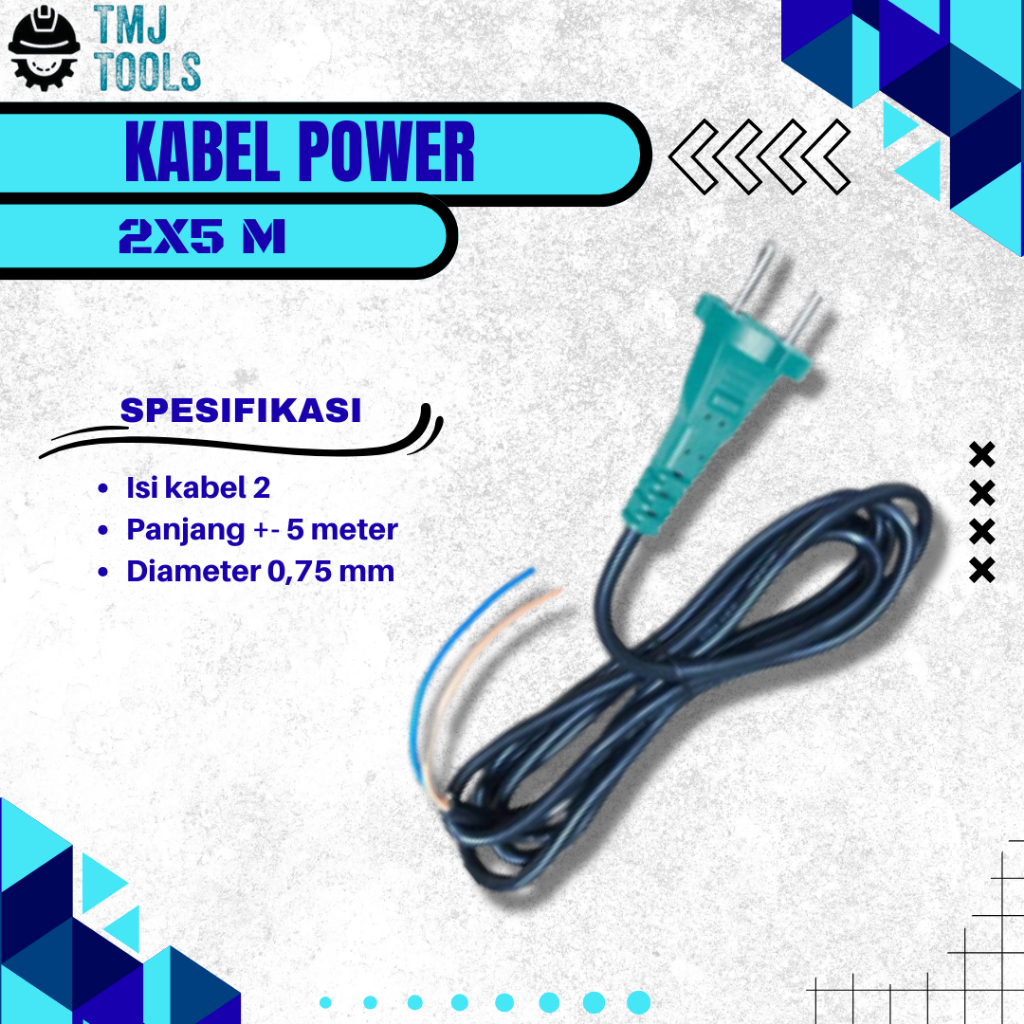 Kabel Power Tools 2 X 5 M Mesin Bor Gerinda Sander Circular Miter Table Saw Planer Las Jig Saw