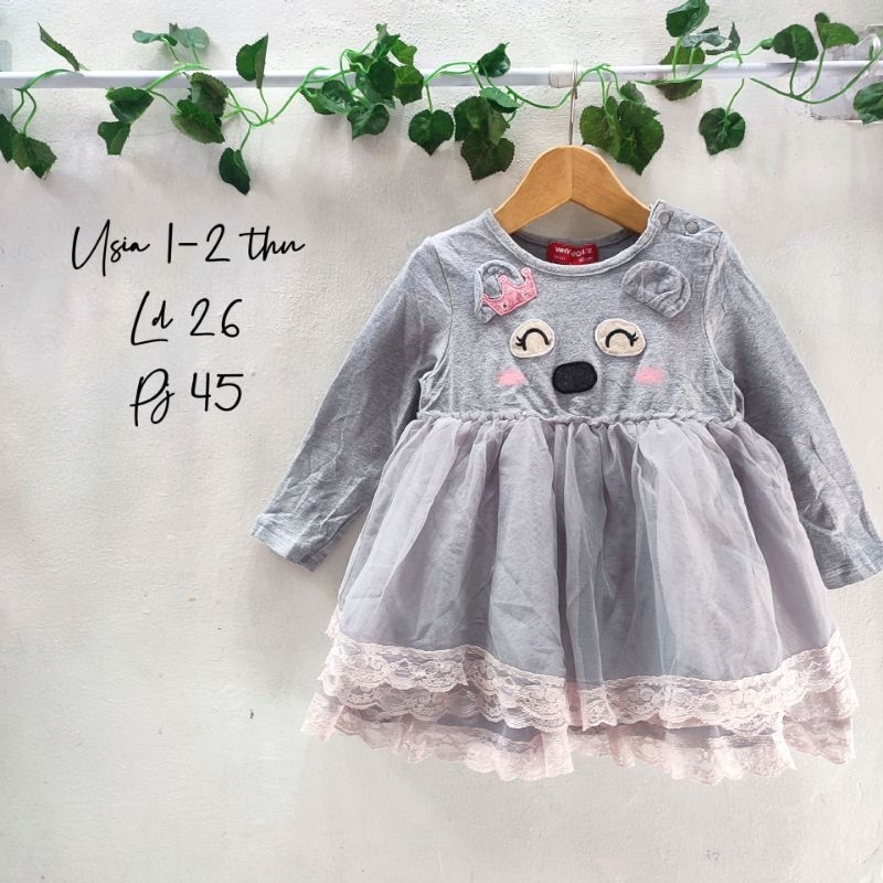 pl dress tutu anak usia 2thn / pl gaun anak / pl dress abu