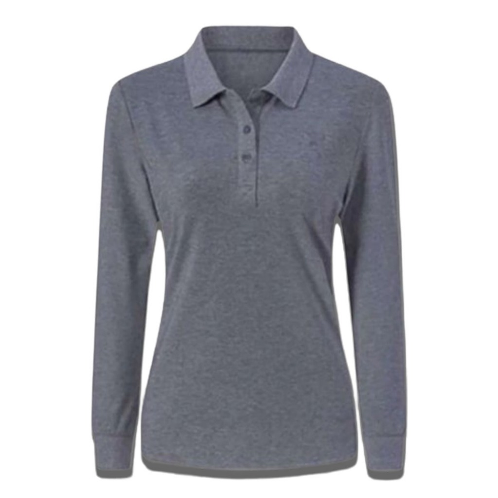 Baju Kaos Polo Lengan Panjang Warna Grey / Baju Kaos Polo Pria dan Wanita / Baju Kaos Kerah Lengan P