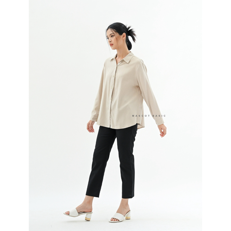 MASCOT Kemeja Flanel Polos Uniqlo Wanita Casual/Kerja Lengan Panjang