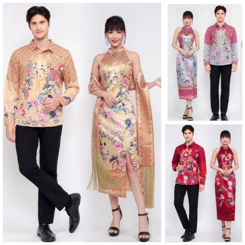 couple dress cheongsam gold merah maroon pink dan changsan kemeja shanghai baju qipao Imlek Sincia S