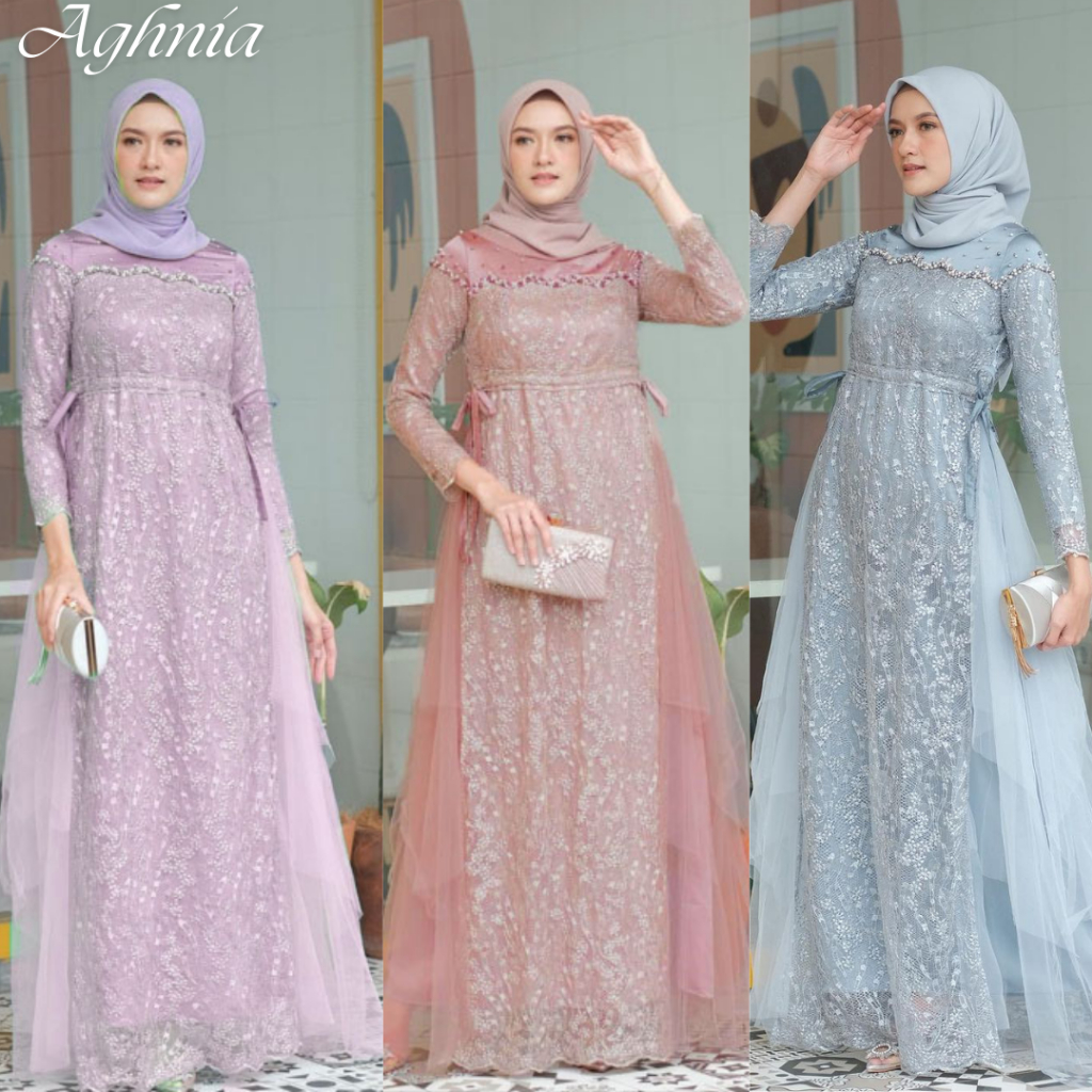Ready Jumbo Vania Dress Kondangan Brokat Maxmara Maxy Kekinian Silk Satin Tille Payet Mutiara Brides