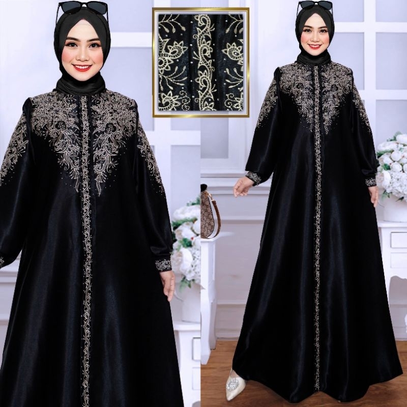 Gamis Satin Kristal Bordir original/Gamis muslimah/Gamis Kondangan/Gamis Bordir Terbaru