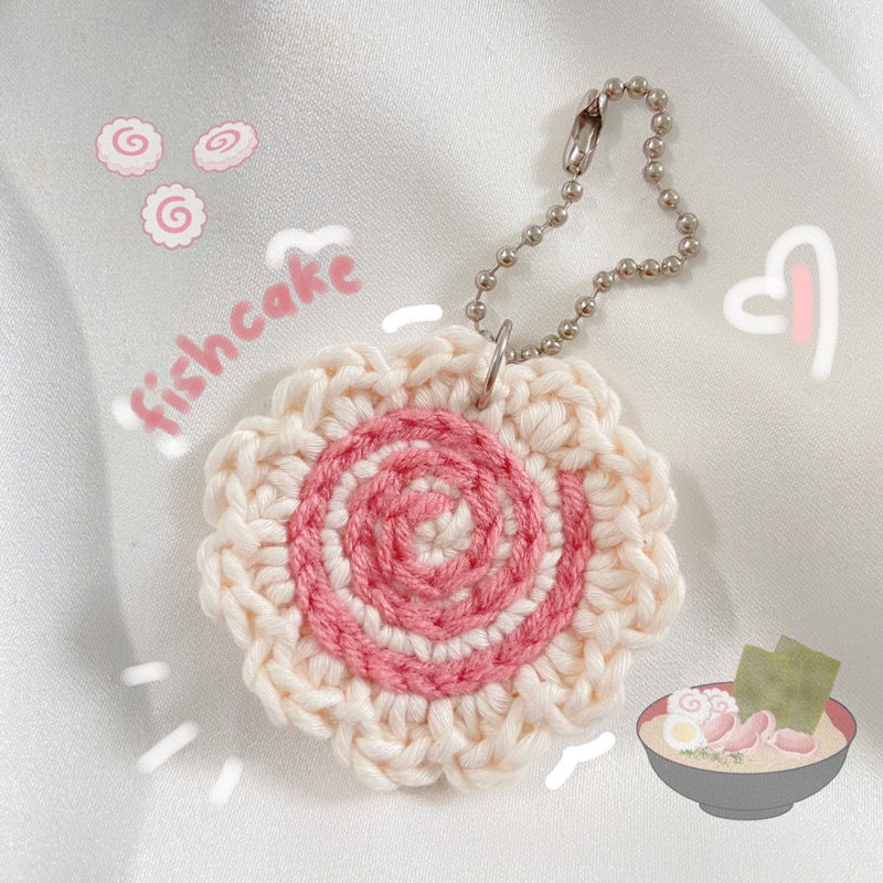 anime food | Narutomaki fishcake keychain rajut | gantungan tas | gantungan kunci naruto kue ikan | 