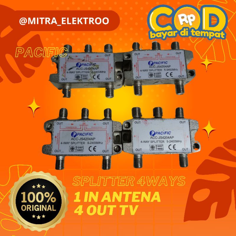 SPLITTER 4 WAY PACIFIC SATELLITE. SAMBUNGAN KABEL ANTENA