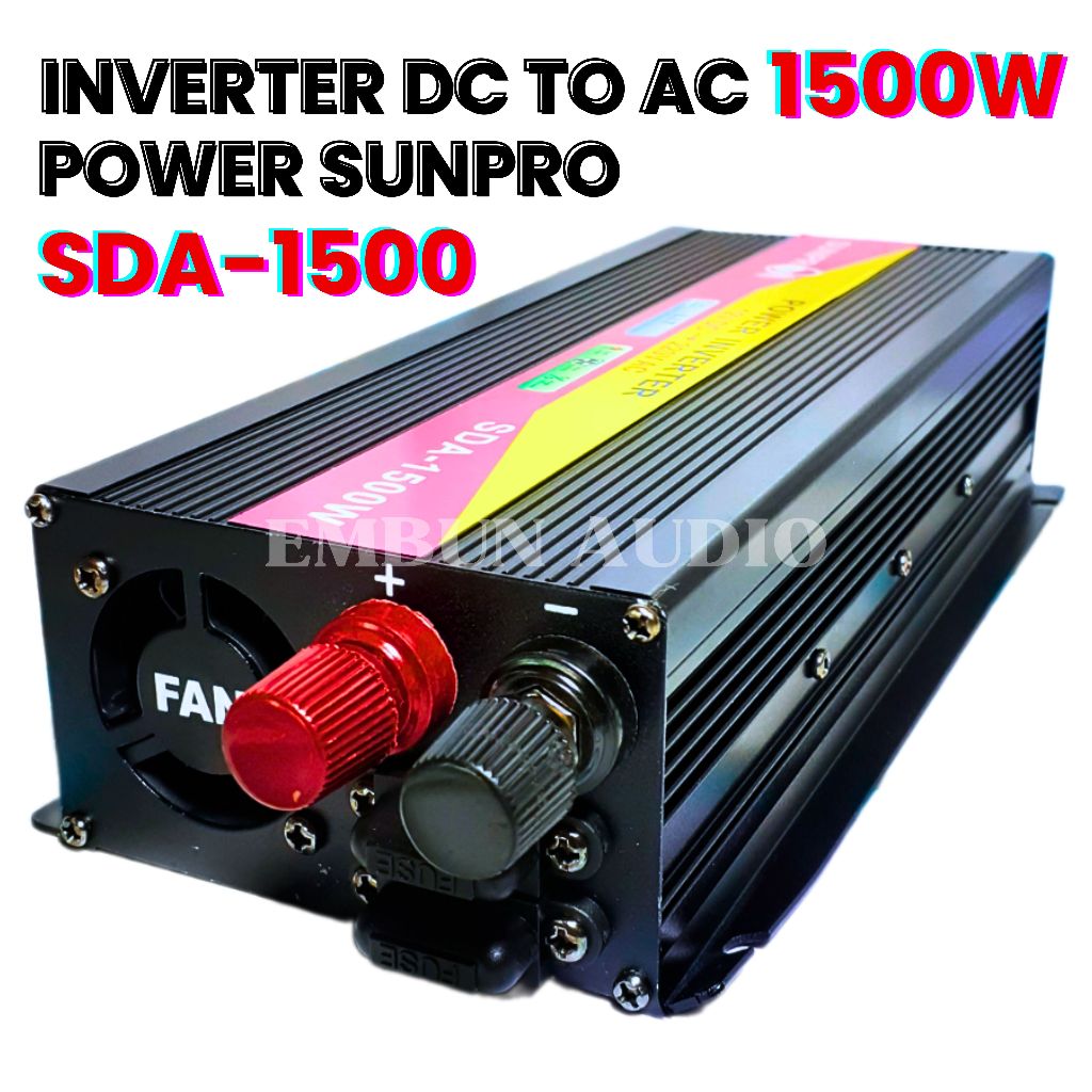 Inverter Pengubah Arus DC To AC 1500 Watt SUNPRO SDA-1500 | Power Inverter Mobil Black Motor Aki 150