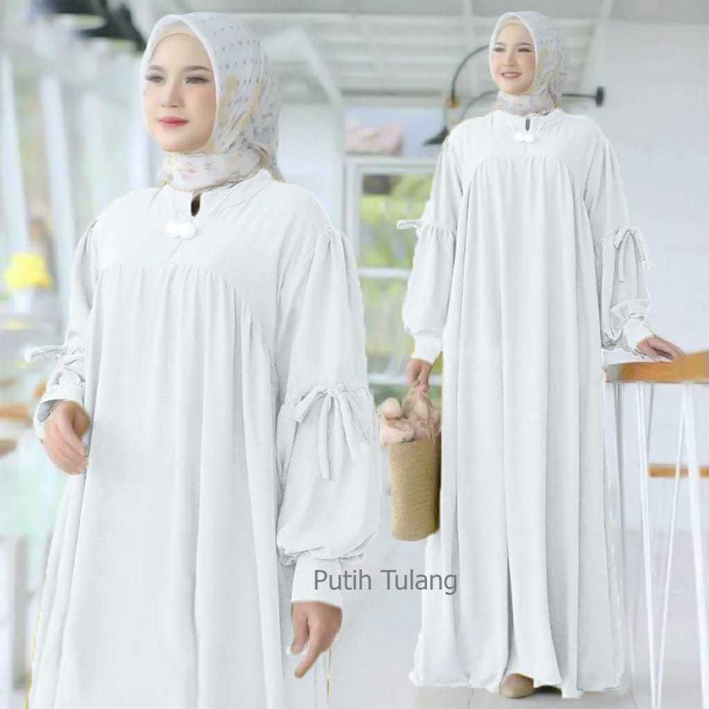 Timmo Dres Gamis Formal Kajian Ibu Warna Putih Bersih Jumbo Mewah Original Branded Premium Kekinian 