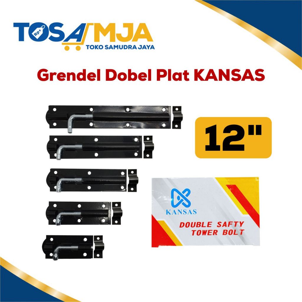 GRENDEL DOUBLE DOBEL PLAT 12 INCH 30cm Panjang Hitam / SLOT PINTU SELOT KUNCI PINTU JENDELA KANSAS
