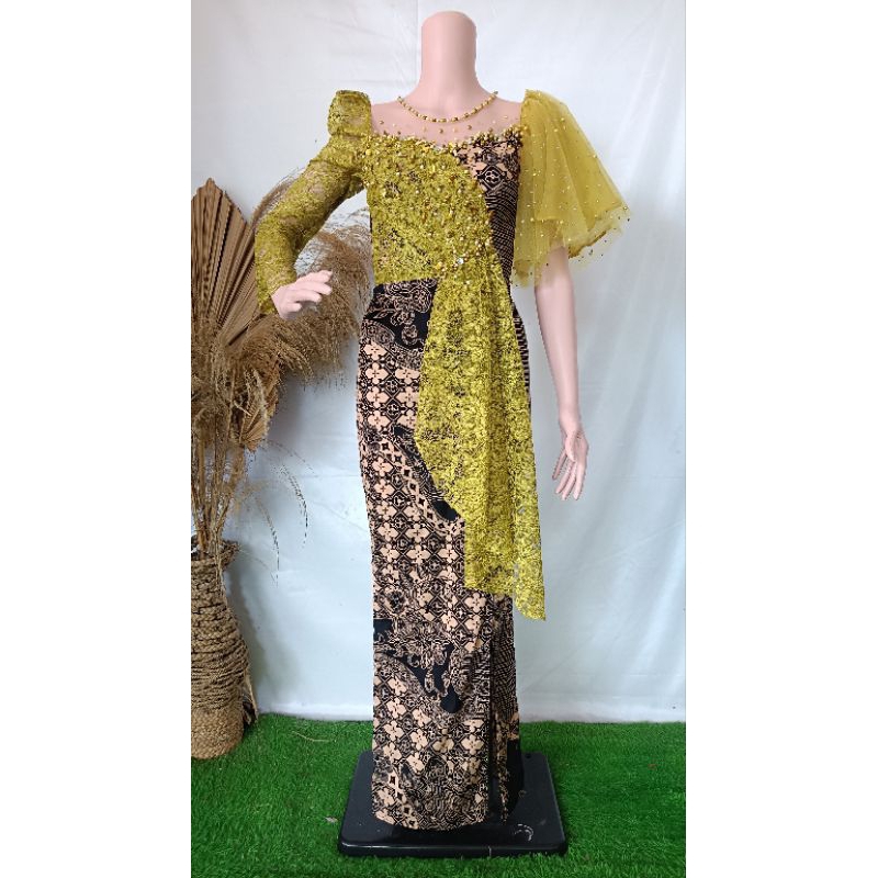 gaun penyanyi pesta span batik stretch kombinasi bruklat