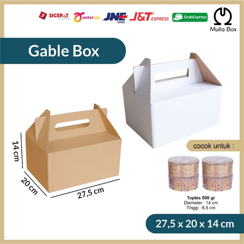 

Kardus Packing Jinjing / Gable Box 27,5 x 20 x 14 cm Corrugated Die Cut Hampers Kue Kering Sembako