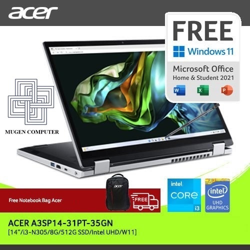 ACER Aspire Spin A3SP14-31PT-35GN i3-N305 8GB 512GB 14" Touch W11 OHS