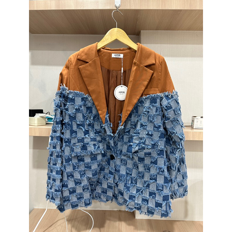 Korean Blazer mixed Jeans , Outer jas wanita korea Pakaian wanita semi formal