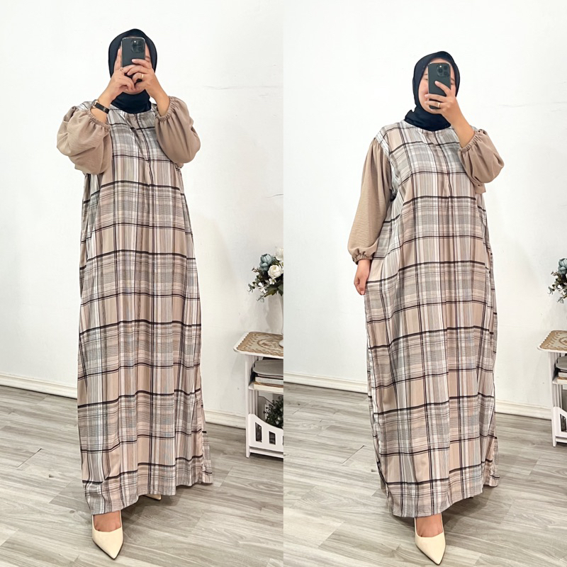 SHANUM DRESS/ Gamis Rayon Kombinasi / Gamis Rayon Motif Busui / Dress Gamis Kombinasi Crinkle Airflo