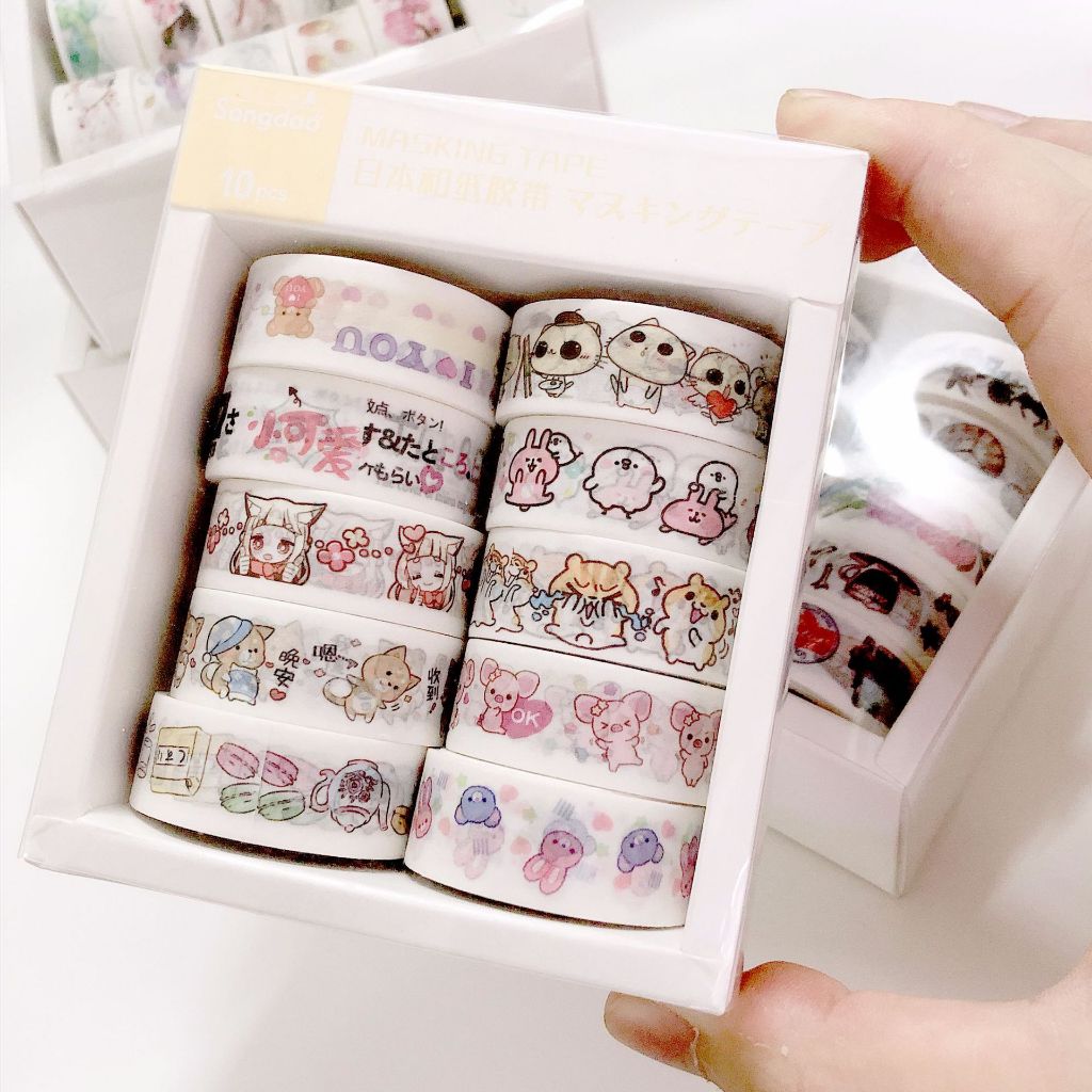 

【MAPLESOL】10 ROLLS SUPER CUTE Washi Tape Deco Masking Aesthetic Character / Tape DIY scrabooking journal Sticker DIY Deco Sticker Stiker Bujo / scrapbook / journal junk / Jurnal / Buku Diary / sticker Retro