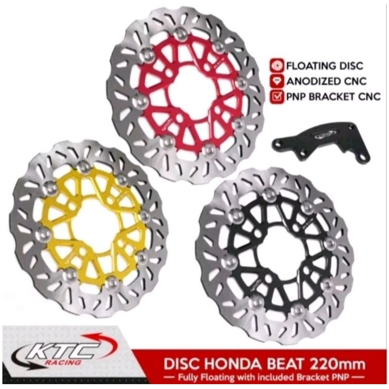PIRINGAN KTC 220mm DISC BRAKE  PIRINGAN CAKRAM KTC FULL CNC FLOATING  BEAT VARIO SCOOPY 220MM BAUT 4