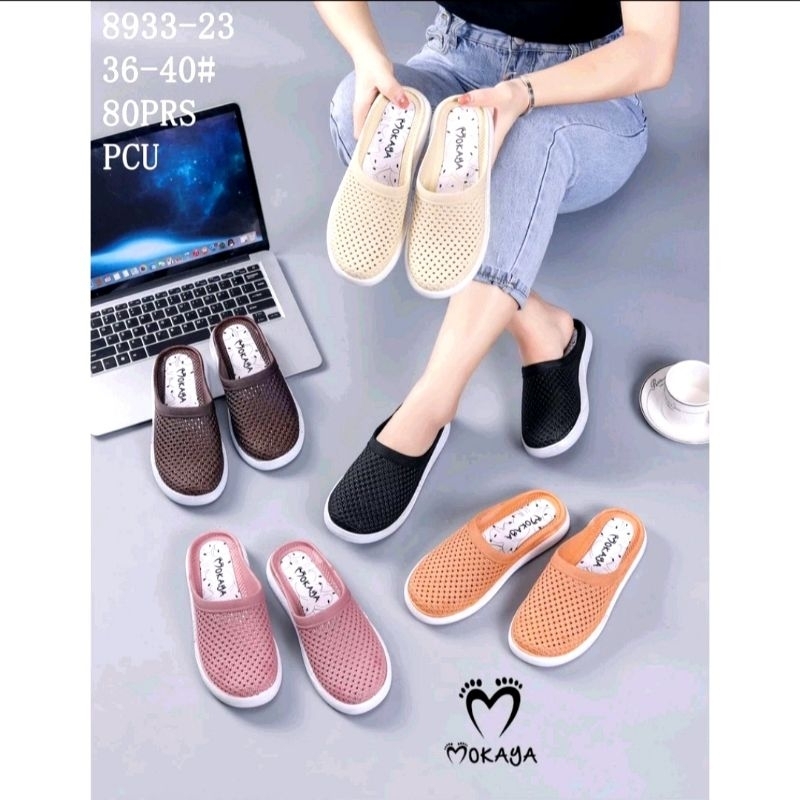 sepatu sandal wanita mokaya sandal slop lubang anyam