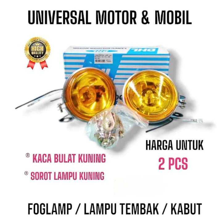 [ 2 PCS ] - LAMPU TEMBAK KABUT BULAT FOGLAMP / LAMPU HOLOGEN BULAT UNIVERSAL MOTOR & MOBIL [ KACA KU