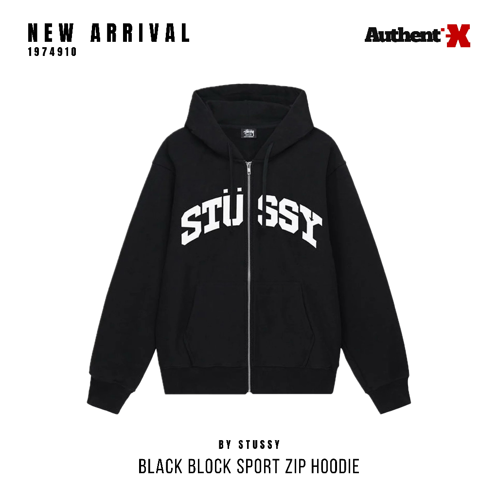 STUSSY BLOCK SPORT ZIP HOODIE - BLACK