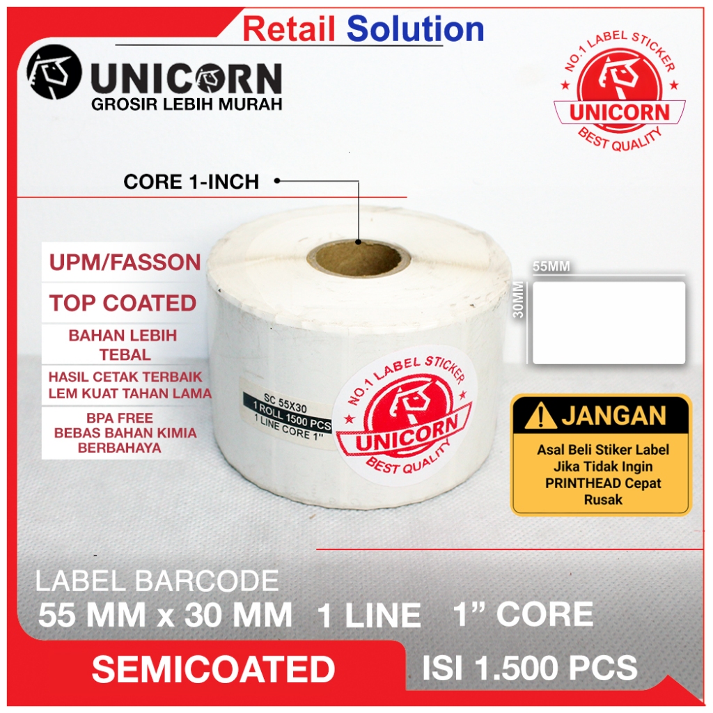 

Stiker Label Barcode Semicoat 55x30 mm / 55x30mm / 55 x 30 mm isi 1500
