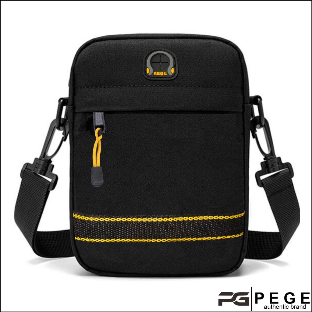 Tas Selempang Pria Kasual Hitam PEGE Alton Sling Bag Bahu Model Simpel - PG 8992