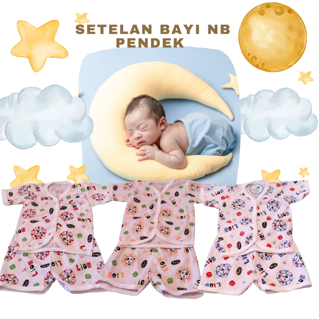 Baju Bayi katun / baju bayi kancing depan / 6 Setel Setelan Baju Bayi Kancing Depan Lengan Pendek DK