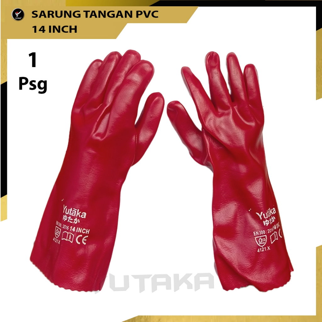 Sarung tangan PVC YUTAKA RED GLOVE 35 CM murah/ Sarung Tangan PVC terlaris/Sarung Tangan PVC Merah