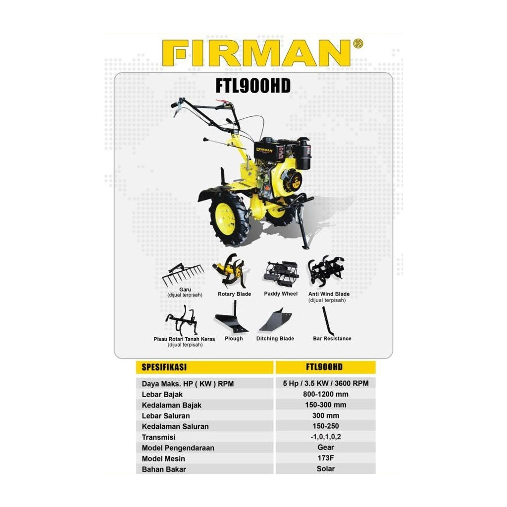 Firman FTL900HD / Mesin Traktor Mini / Mesin Bajak Mini FTL 900HD / Mini Tiller Firman FTL900HD Cult