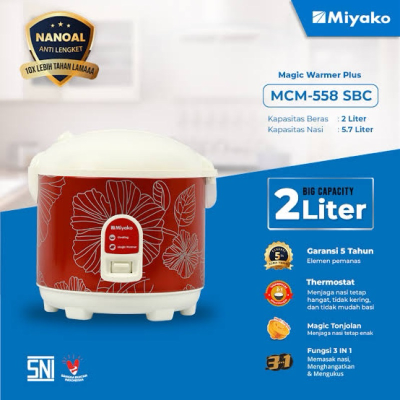 RICE COOKER MIYAKO 2 LITER MAGIC COM MIYAKO 2 LITER SERANG RICE COOKER MIYAKO 2 LITER MCM-558SBC / M
