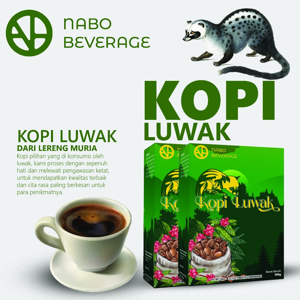 

Nabo Beverage Kopi Luwak 100Gr | Arabica Roasted Civet Coffee | Biji / Bubuk | Bean / Powder | Specialty Grade