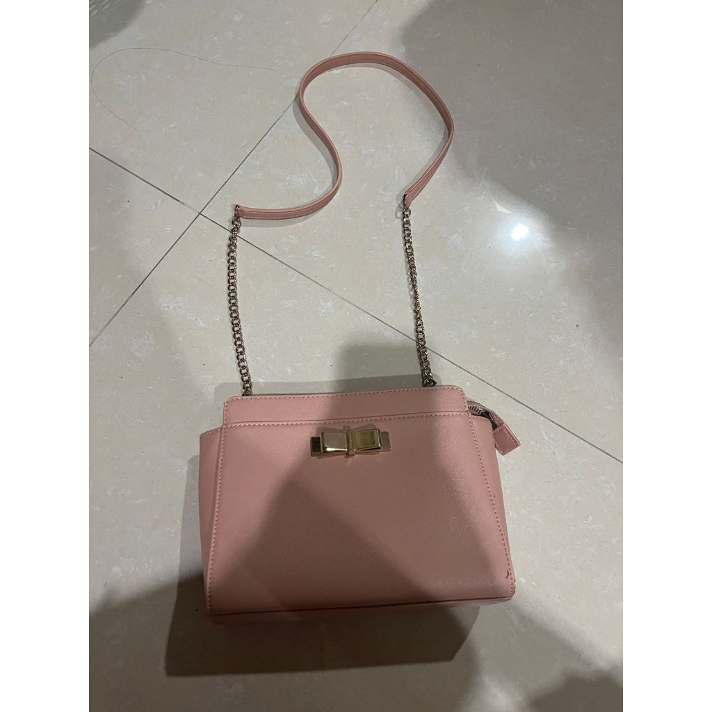Charles and keith pink bow sling bag [PRELOVED]