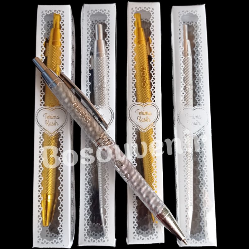 

Souvenir pernikahan pulpen emas perak kemas mika motif