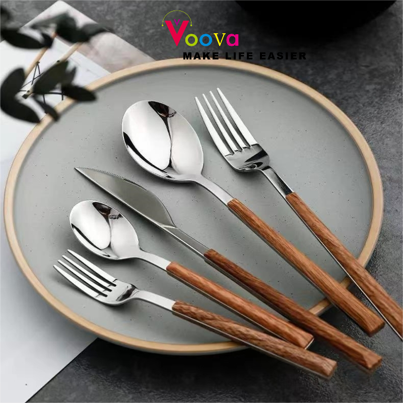 VOOVA Sendok Makan Tebal / Sendok Garpu Stainless Steel / Sendok Korea / Set Alat Makan Korea / Send