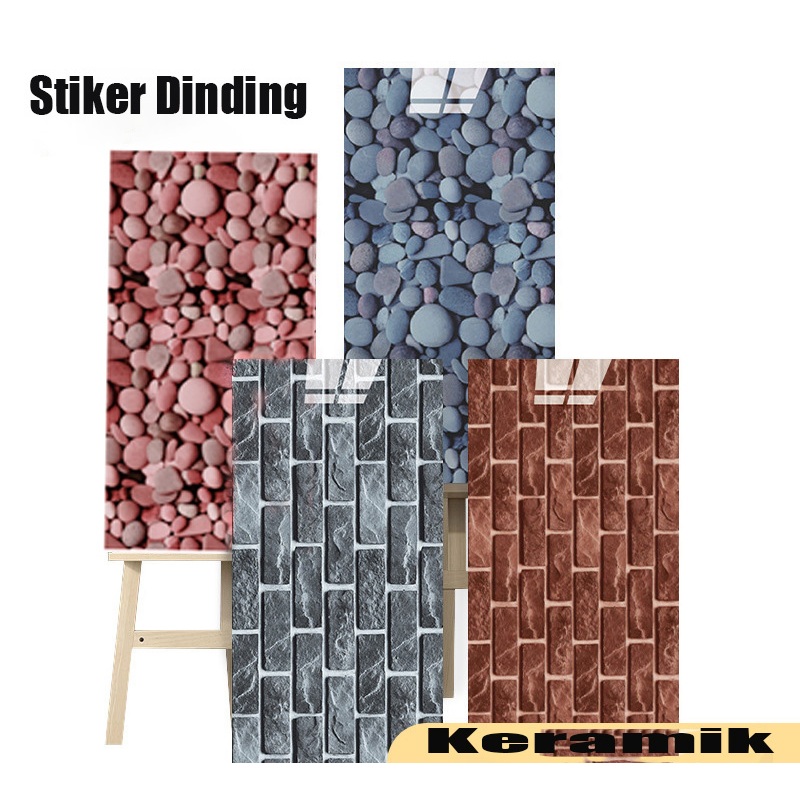 60CMX30CM Wallpaper Dinding Ruang Tamu 3D Vinyl Walpaper Polos Stiker Keramik Kamar Mandi Dapur Lema