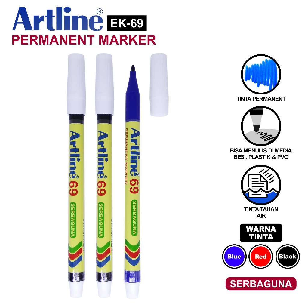 

(2 PCS) ARTLINE PERMANENT MARKER SERBAGUNA EK-69 1.0MM BLACK BLUE RED