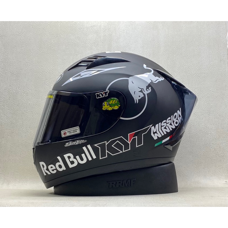 KYT R10 Solid Black Doff || Paket Stiker Redbull Putih - Visor Iridium Spoiler - Helm KYT Original F