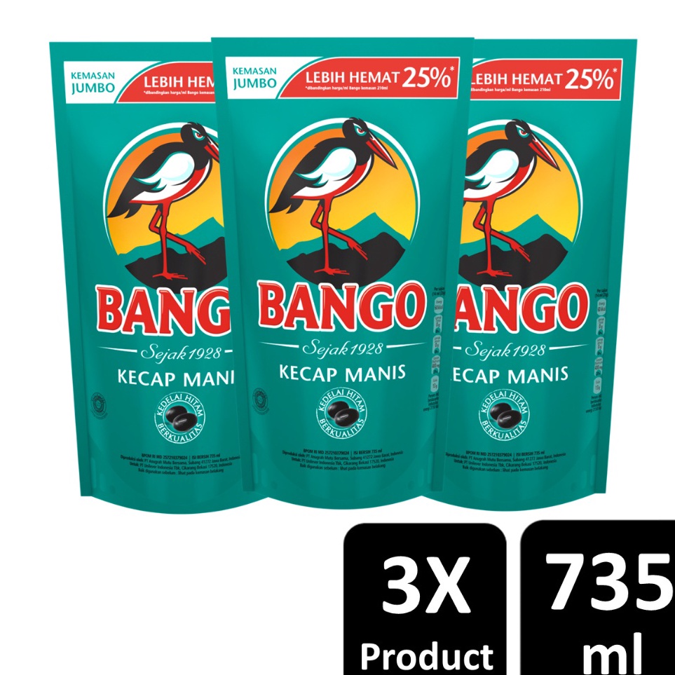 

Semuanya baru BANGO Kecap Manis Soy Sauce Refill Terbuat dari 4 bahan alami berkualitas 735 ML x3