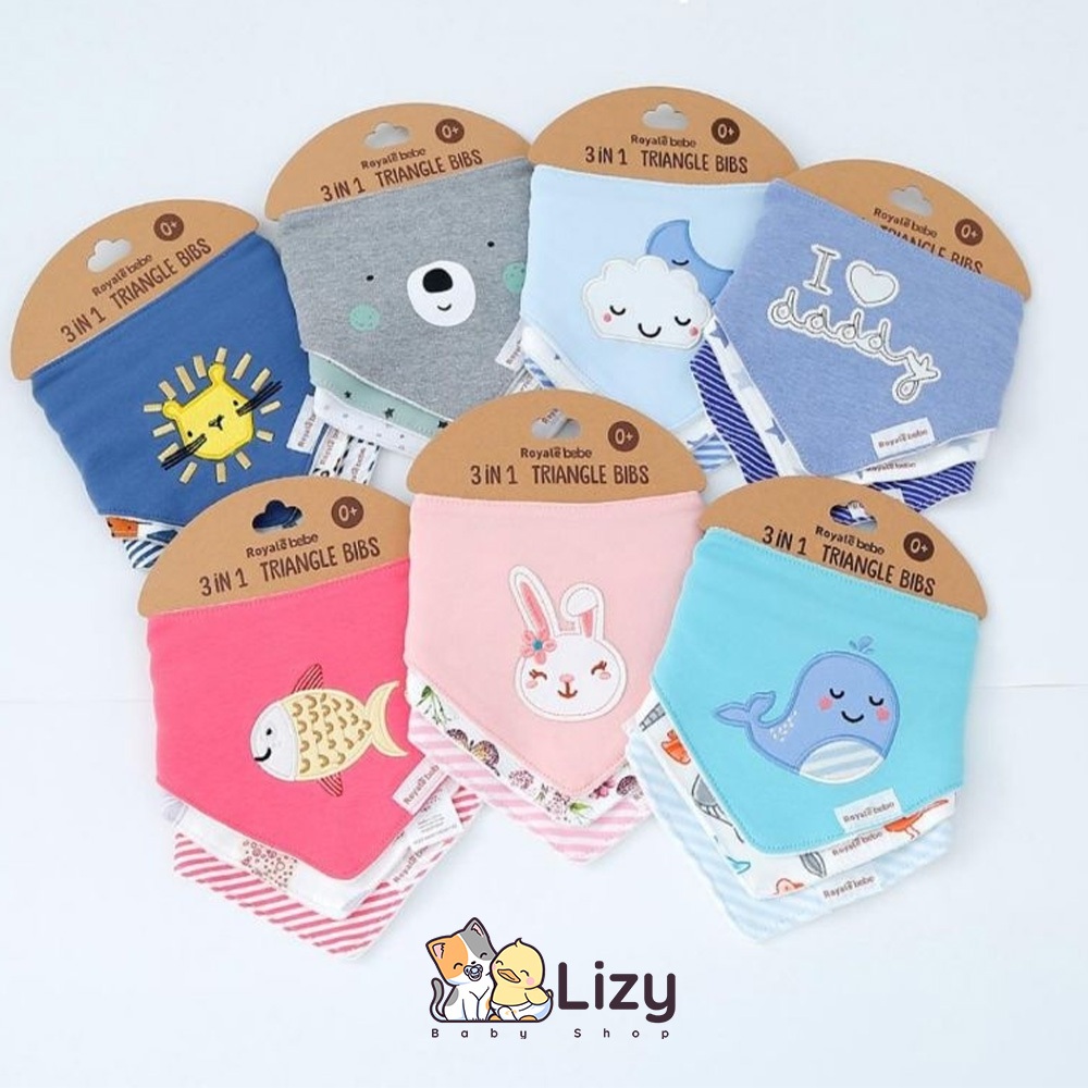 Royale Bebe Bib Bayi 3in1 Bib Segitiga 3pcs Celemek Bayi