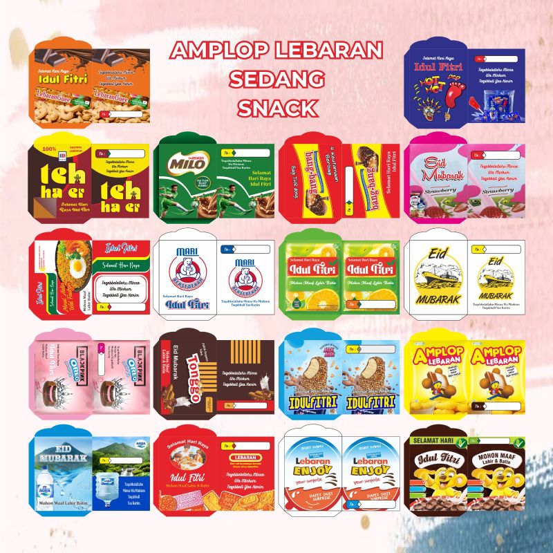 

Amplop lebaran motif snack dan makanan viral ukuran medium {-+1000 lembar}