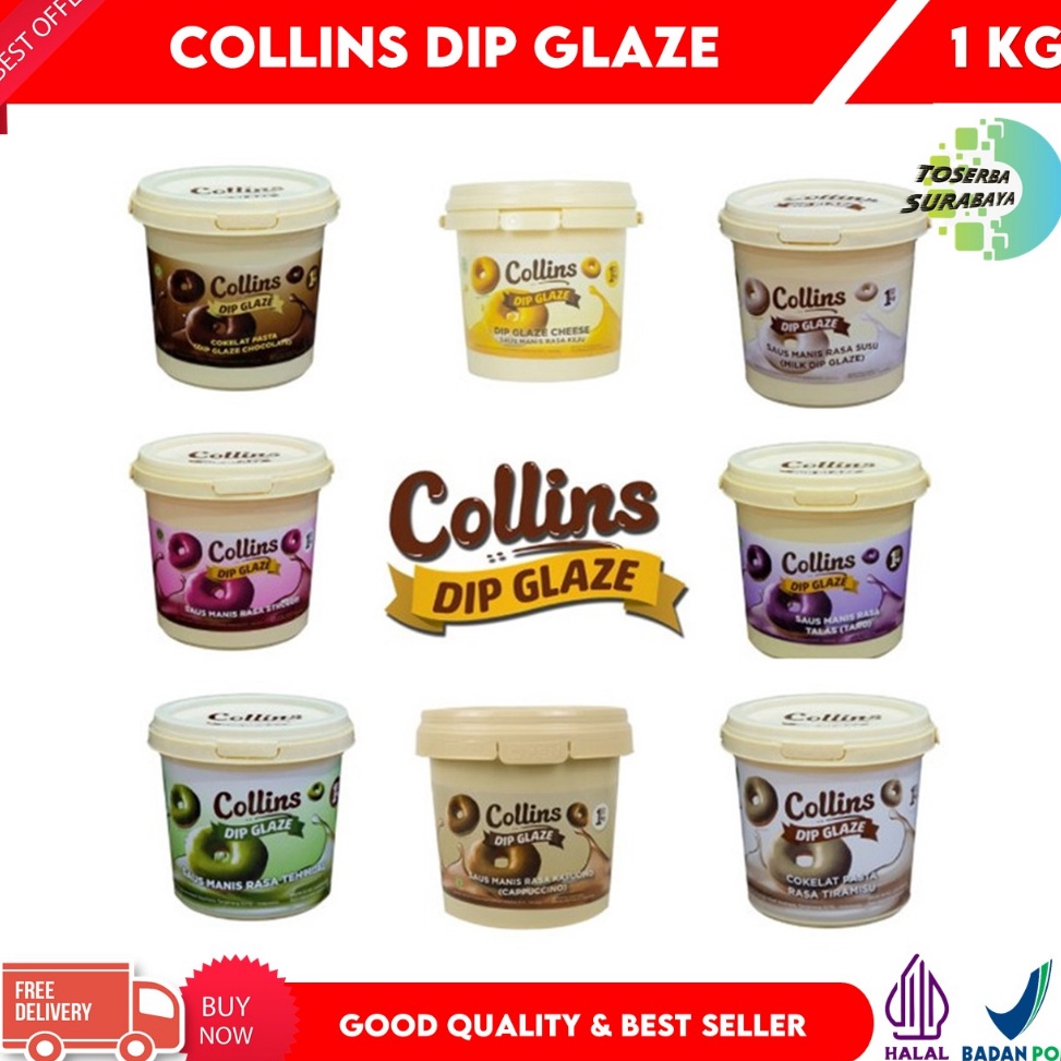 

Promo promo COLLINS DIP GLAZE 1Kg Kemasan Pail Topping Filling BEST SELLER