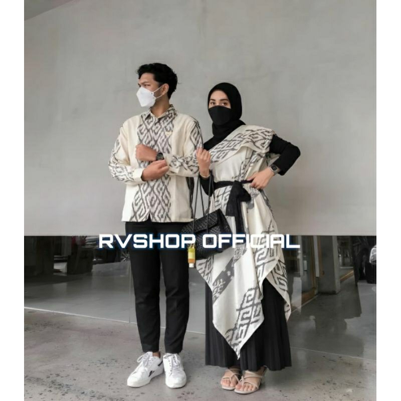 SET COUPLE SIERRA DRESS IVORY PUTIH - Ivory Tenun terbaru - Dress tenun pesta kondangan lebaran