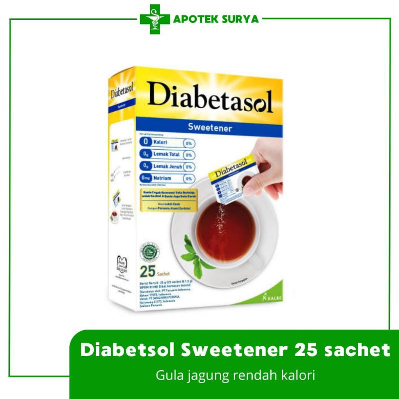 

Diabetasol Sweetener No Calories 25 sachet dan 50 sachet | Apotek Surya Semarang