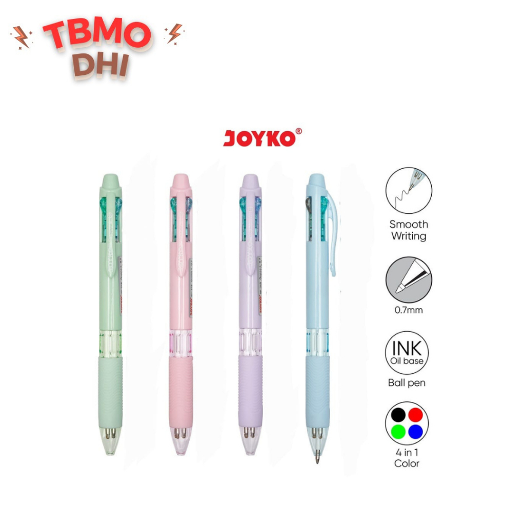 

(PCS) Ball Pen Pulpen Pena Joyko BP-348 Quaco 4 0.7 mm 4 Warna Colors
