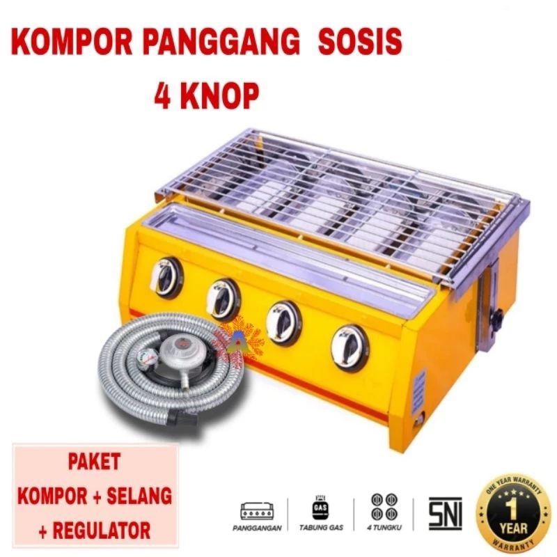 Kompor  , 4 Tungku ,  Gas . Panggang  , Panggangan ,  Gas Roaster , Sosis , BBQ , Ikan , Ayam